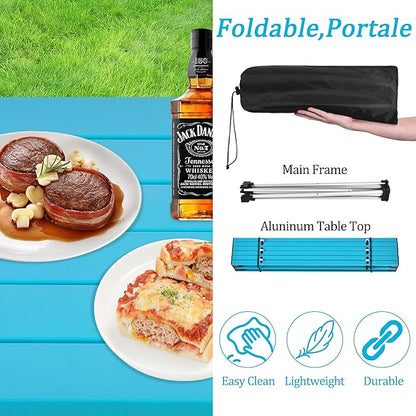 Grope Portable Camping Table with Aluminum Table Top, Folding Beach Table Easy to Carry, Prefect for Outdoor, Picnic, BBQ, Cooking, Festival, Beach, Home (Deep Blue-S)
