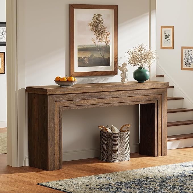 Huuger 63 Inch Entryway Table, Retangular Console Table with Storage, Farmhouse Sofa Table Behind the Couch, Long for Entrance, Hallway, Foyer, Living Room, Rustic Brown