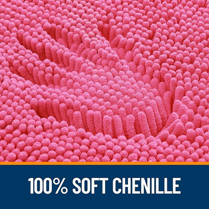 OLANLY Bathroom Rugs 47x24, Extra Soft Absorbent Chenille Bath Rugs, Rubber Backing Quick Dry, Machine Washable Bath Mats for Bathroom Floor, Tub and Shower, Home Decor Accessories, Hot Pink