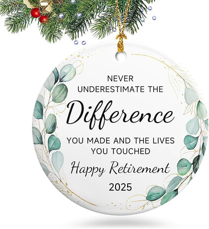 Retirement Christmas Ornament 2025,Happy Retirement Gifts for Women, Men,Retired Gifts Christmas Ornaments for Coworkers,Boss, Teacher,Ceramic Christmas Tree Decorations Ornament Xmas Keepsake