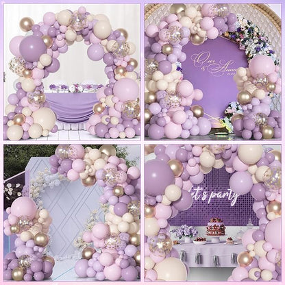 Ouddy Party Dusty Purple Balloon Arch Garland Kit, Different Sizes 18 12 10 5Inch Purple Pink Lavender Sand Rose Gold Metal Confetti Balloon for Bridal Baby Shower Wedding Birthday Party Decoration