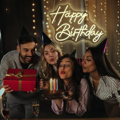 Neon Sign, Happy Birthday Neon Signs for Wall Decor Warm White LED Neon Light Up Signs Home Decor for Birthay Business Club Party Bars Shop Decoration USB Operated