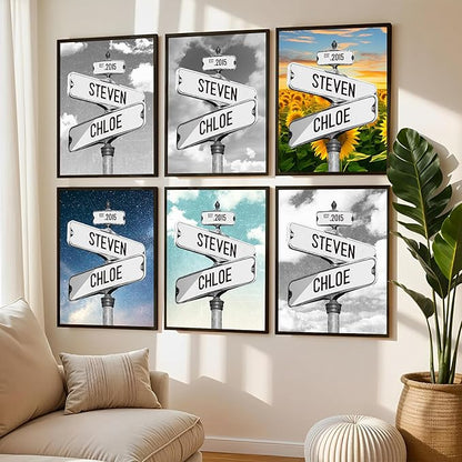 DESTWA Personalized Vintage Street Sign For Couples, Custom Street Sign Canvas Poster Wall Art With Names, Gift For Valentine