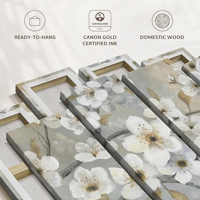 ElephantStock Golden Garden Wall Art - Horizontal Canvas - 4-Piece Living Room Wall Decor - Leaves Painting Canvas Print - Gray and Beige Decor for Wall by Nan - 75" X 48"
