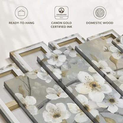 ElephantStock Golden Garden Wall Art - Horizontal Canvas - 4-Piece Living Room Wall Decor - Leaves Painting Canvas Print - Gray and Beige Decor for Wall by Nan - 84" X 54"