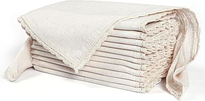 Cloth Napkins Reusable Natural Cloth Dinner Napkins Set of 12 Cotton Flax Fabric Oversized 20x20 Inches Cloth Napkins with Lace for Parties Weddings Washable Cocktail Napkins Thanksgiving Decor