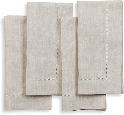 Solino Home Light Natural Linen Napkins Set of 4-100% Pure Linen Hemstitch Dinner Napkins 20 x 20 Inch for Fall, Autumn, Christmas, Holiday, New Year - Classic Hemstitch