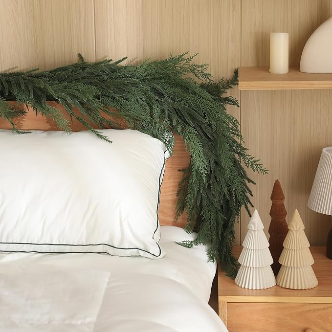 Jutom 1 PCS 6 ft Realistic Christmas Garland - Artificial Mix Norfolk Cypress Pine Needles Faux Green Garland Decorations for Table Mantel Winter Holiday, Indoor & Outdoor Decor