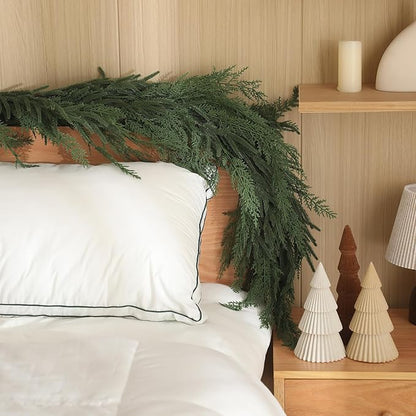 Jutom 1 PCS 9 ft Realistic Christmas Garland - Artificial Mix Norfolk Cypress Pine Needles Faux Green Garland Decorations for Table Mantel Winter Holiday, Indoor & Outdoor Decor