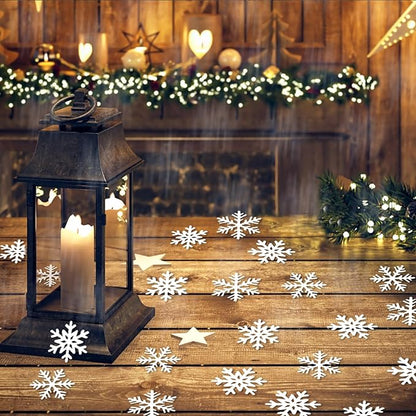 200PC White Snowflake Confetti Christmas Decorations Mini Snowflakes Table Confetti For Winter Wonderland Birthday Baby Shower Wedding Party Decoration