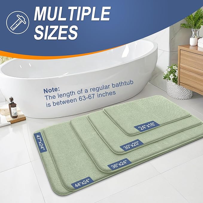 OLANLY Thick Memory Foam Bath Mat Rug 44x32, Extra Soft Absorbent Bathroom Rug, Quick Dry Bath Mats, Non-Slip, Machine Washable Carpet for Bathroom, Tub and Shower, Home Decor Accessories, Sage Green