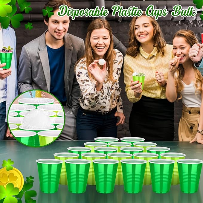 KesaPlan 100 PCS 12 OZ St. Patrick's Day Plastic Cups Party Cups Green and Light Green Cups Disposable Drinking Lucky Cup Bulk for Cold Drink Ice Cream Snacks Party Graduation Wedding Birthday Holiday
