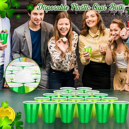 KesaPlan 100 PCS 12 OZ St. Patrick's Day Plastic Cups Party Cups Green and Light Green Cups Disposable Drinking Lucky Cup Bulk for Cold Drink Ice Cream Snacks Party Graduation Wedding Birthday Holiday