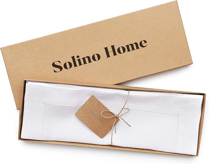 Solino Home Square Placemats Set of 4-100% Pure Linen White Cloth Placemats 14 x 14 Inch - Classic Hemstitch, Machine Washable Place Mats for Fall, Winter, New Year, Christmas, Holiday