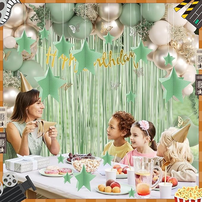 70 Pcs Star Centerpieces for Table Green Birthday Party Decorations 3D Green Party Graduation Poms Decoration Stars Table Decor Boho Decoration for Women Girls