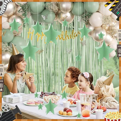 70 Pcs Star Centerpieces for Table Green Birthday Party Decorations 3D Green Party Graduation Poms Decoration Stars Table Decor Boho Decoration for Women Girls
