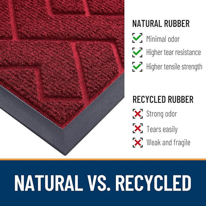 OLANLY Front Door Mat Indoor Outdoor Entrance, Waterproof All-Season, All-Weather Doormat, Sturdy Natural Rubber, Low Profile, Easy Clean Patio Porch Entryway Mat, Herringbone Brick (Wine Red, 47x32)