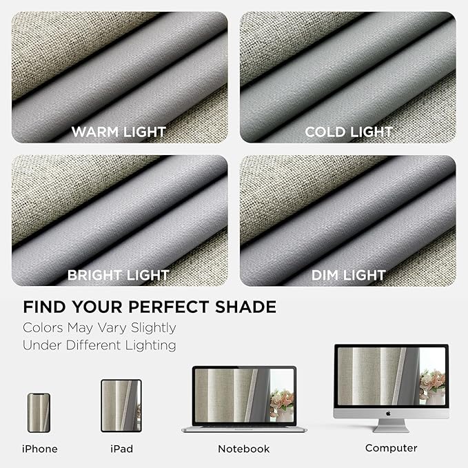 Joydeco Blackout Curtains 72 Inches Long 2 Panels Burg, Room Darkening Curtains for Bedroom, 100% Black Out Textured Thermal Drapes Privacy Protection 2 Panels Set(W52 x L72 Inch, Light Beige)