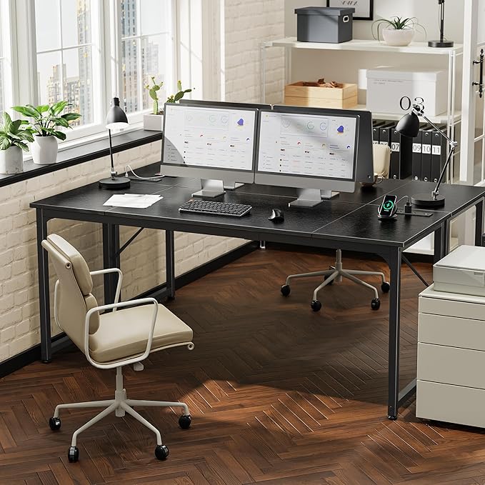 PRAISUN 70 X 24 Inch Office Computer Desk with Power Outlets and USB-C Port, Larger and Longer Gaming Desk, for Home Office, Study, Writing Work from Home Table, Metal Frame, Black