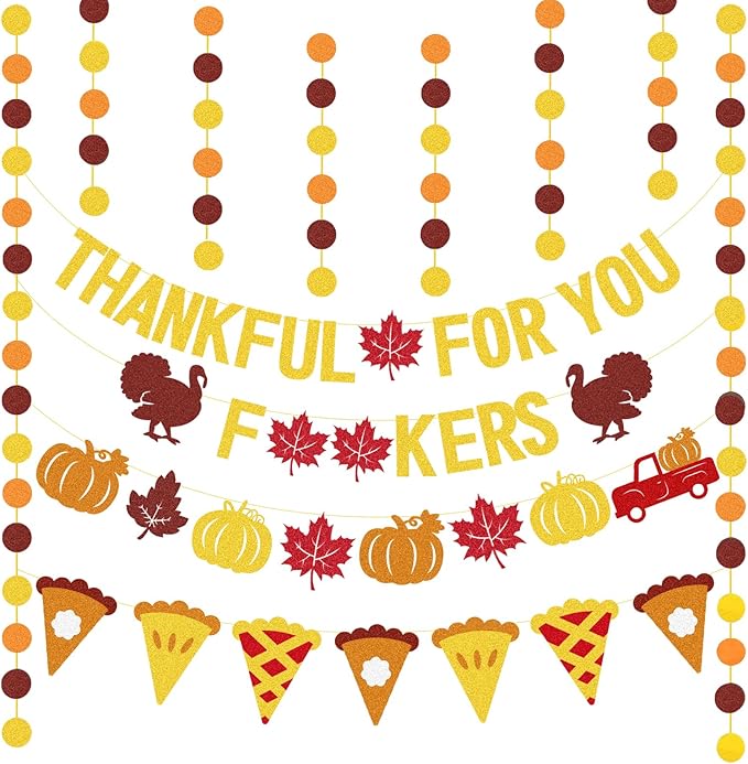 Thankful for You Banner Glitter Friendsgiving Decorations, Happy Thanksgiving Banner Funny Friendsgiving Thanksgiving Party Decorations