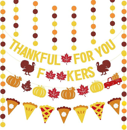 Thankful for You Banner Glitter Friendsgiving Decorations, Happy Thanksgiving Banner Funny Friendsgiving Thanksgiving Party Decorations