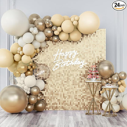 Shimmer Wall Backdrop Champagne Gold Square Sequin Wall Panel Backdrop Decor for Wedding, Anniversary, Birthday, Party, 24 Panels