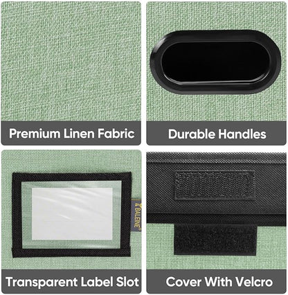 BALEINE File Organizer Box with Lid, Collapsible File Folder Organizer with Plastic Slide, Hanging File Folder Box for Office Document Storage (1 Pack, Green)
