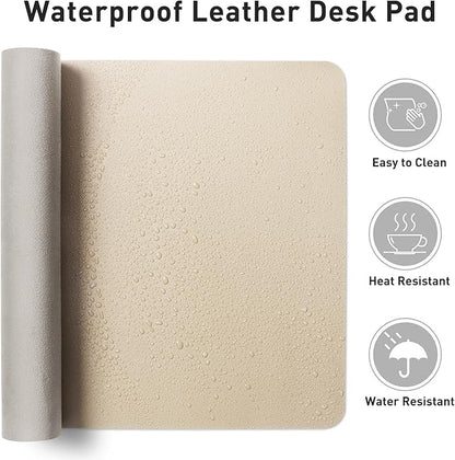 Aothia Non-Slip PU Leather Waterproof Laptop Desk Pad Protector, Blotter Mat, Writing and Mouse Pad for Office & Home, Beige, 23.6" x 13.7"