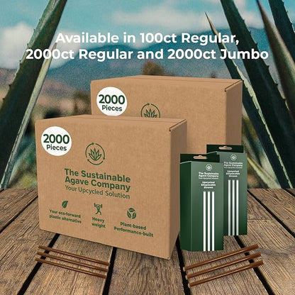 Sustainable Agave Co - Agave Fiber Unwrapped Drinking Straws - 100 Count - Plant-Based, Made With Upcycled Materials, Reusable - Brown, Regular, 8"