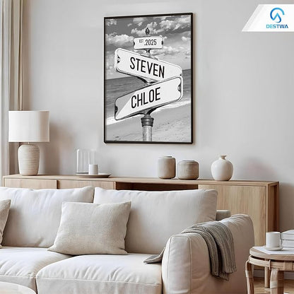 Personalized Vintage Street Sign For Couples, Custom Street Sign Canvas Poster Wall Art With Names, Gift For Valentine