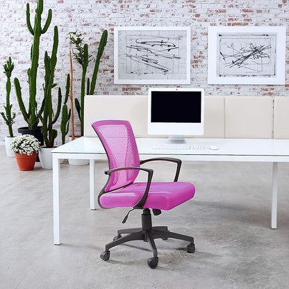 Furmax Office Chair Ergonomic Computer Desk Mesh Chair Mid Back Swivel Lumbar Support with Armrest (2, Pink)
