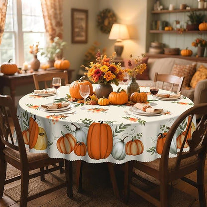 Eikione Fall Tablecloth 60Inch, Round Pumpkin Tablecloth, Thanksgiving Table Cover for Party Dining Picnic Table Decorations