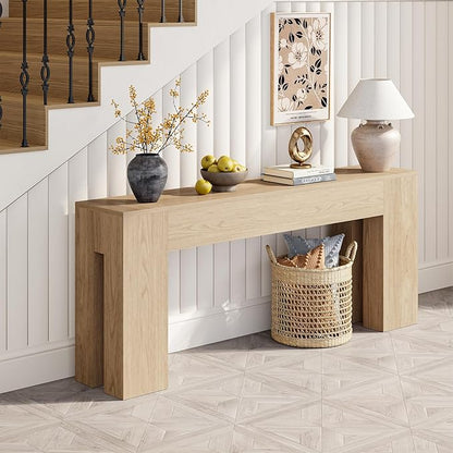Extra Long Sofa Console Table for Entryway Living Room, 79-Inch Farmhouse Wood Behind Couch Table, Rectangular Accent Console with Wooden Double Base for Hallway Foyer Entrance, Light Oak