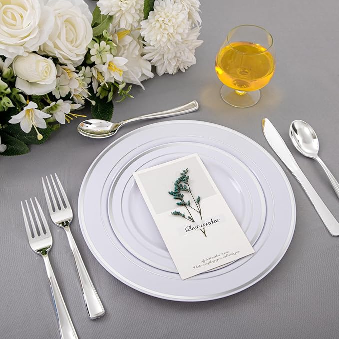 Supernal 360pcs Plastic Silverware Heavy Duty, Silver Disposable Silverware Sets for Parties,Plastic Forks and Spoons,Party Disposable Flatware Suit for Weddings, Birthday Thanksgiving Christmas