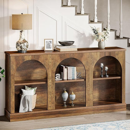 Tribesigns Farmhouse Console Table, 63-Inch Long Entryway Table with 3 Tier Storage, Wooden Rectangular Sofa Table Behind The Couch for Entrance, Hallway, Living Room, Brown | Entryway Table, 3 Tier Storage, Rectangular, Sofa Table, Behind The Couch, E...