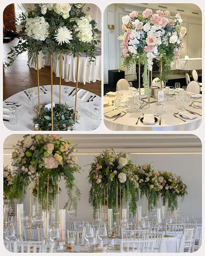 YALLOVE 2 Pack 23.75 Inch Gold Wedding Flower Stand Metal Vase Column Stand Geometric Centerpiece Vase for Home Party Wedding Decorations, Rectangular Flower Display Rack
