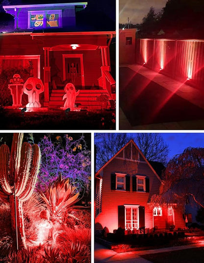 Christmas Red Landscape Lights Outdoor, 14 LED Landscape Lighting with US Plug, IP65 Waterproof Spotlights for Tree Yard Garden Pathway Halloween Decor 4 Pack