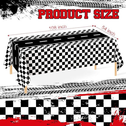 WNINK 6 Pack Race Car Table Cloth Black and White Gingham Tablecloths Disposable Plastic Buffalo Check Tablecloth Checkered Flag Covers for Birthday, Outdoor Picnic, Birthday, Camping 54 × 108 Inch