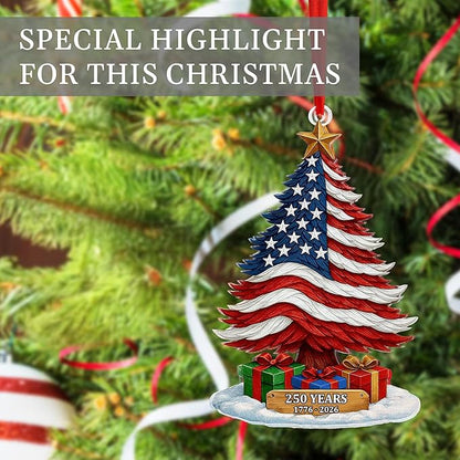 United States 250th Anniversary Ornament, 2D Acrylic 250th Anniversary USA Christmas Tree Ornament, 250 Patriotic American Flag Christmas Ornaments, Gift for US Citizens, Patriotic Collectors Decor