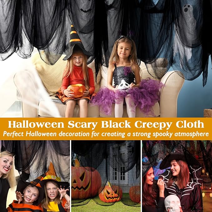 Halatool 85 X 800 in Halloween Creepy Cloth, Black Spooky Cheesecloth Scary Hanging Gauze Decor for Halloween Party Supplies Haunted Houses Windows Doorways Indoors & Outdoors
