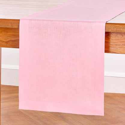 Solino Home Linen Pink Lemonade Table Runner 132 Inches Long - 100% Pure Linen Extra Long Table Runner 14 x 132 Inch - Fete