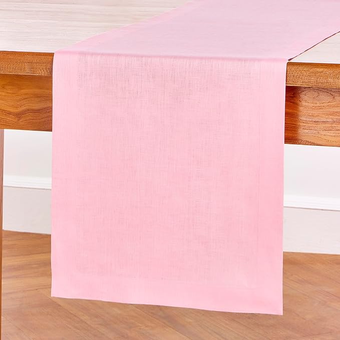 Solino Home Linen Table Runner 36 Inches - 100% Pure Linen Pink Lemonade Table Runner 14 x 36 Inch Ideal for Dresser and Coffee Tables - Fete