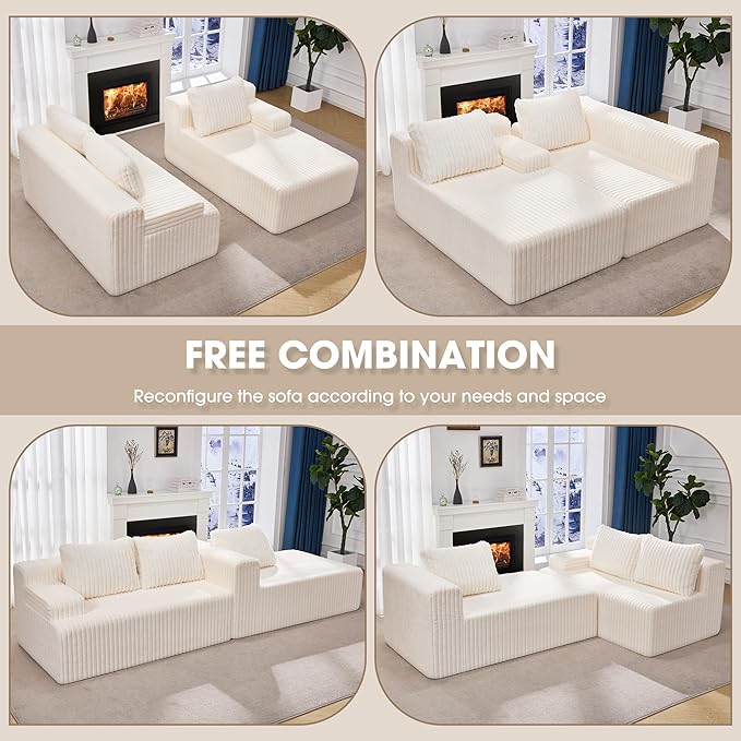 Hobestluk Modular Sectional Sofa Couches L-Shape Couch 3 Seat Modular Sofa Memory Foam Sectional Couches for Living Room, Cloud Couch with Oversized Chaise (96" Right Facing Chaise)