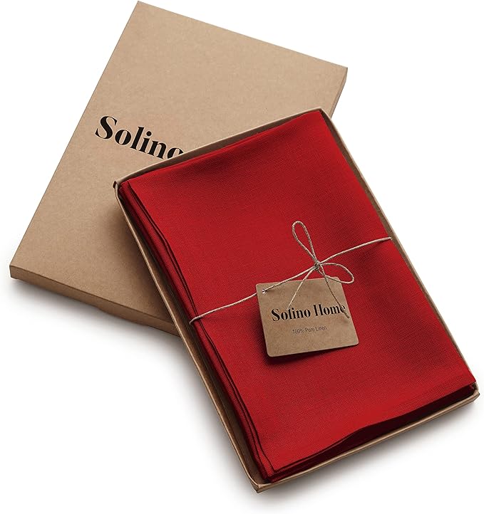 Solino Home Red Linen Napkins Set of 6-100% Pure Linen Cloth Washable Dinner Napkins 20 x 20 Inch for Christmas, Holiday, Winter, New Year - Fete
