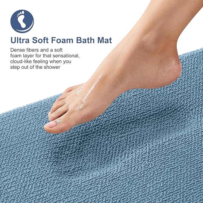 OLANLY Thick Memory Foam Bath Mats Rugs 40x24, Extra Soft Absorbent Bathroom Rug, Quick Dry Bath Mat, Non-Slip, Machine Washable Carpet for Bathroom, Tub and Shower, Home Decor Accessories, Airy Blue