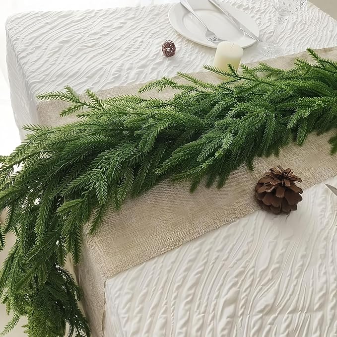 2 Pcs Norfolk Pine Garland,12FT(2 * 6FT) Real Touch Christmas Garland Artificial Greenery Garland for Mantle,Table, Wall, Indoor, Outdoor Christmas Decorations