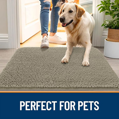 OLANLY Dog Door Mat for Muddy Paws 47x24, Absorbs Moisture and Dirt, Absorbent Non-Slip Washable Doormat, Quick Dry Chenille Mud Mat, Entry Indoor Entryway Carpet for Inside Floor, Warm Taupe