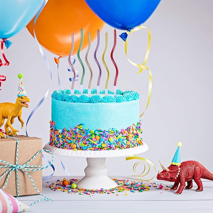 BBTO 12 Pcs Twisted Birthday Candles Spiral Metallic Cupcake Thin Long Cake Candles with Holders for Birthday Wedding Party(Assorted Metallic Colors)