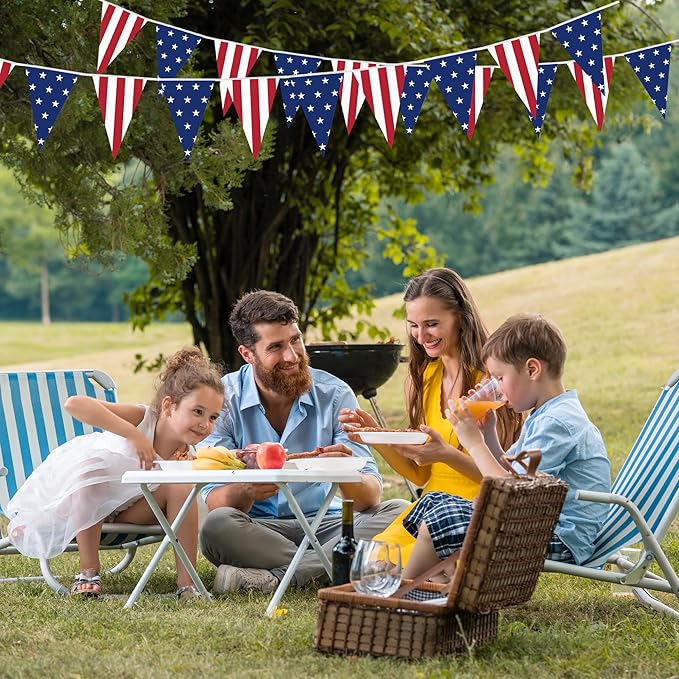 100FT 4th of July Decorations, 60Pcs 7.8 x 11.8 Inches Pennant American Flags for Outside, Pre-Assemble Patriotic 4th of July Banner for Fourth of July Accessories Independence Day Patriotic Decor
