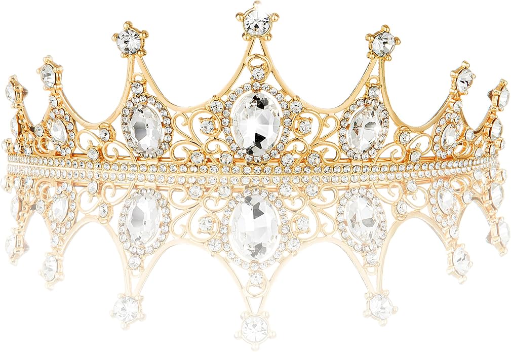 Gold Crown for Women, Crystal Queen Tiaras Headband Wedding Bridal Hair Accessories, Birthday Party Prom Cake Topper